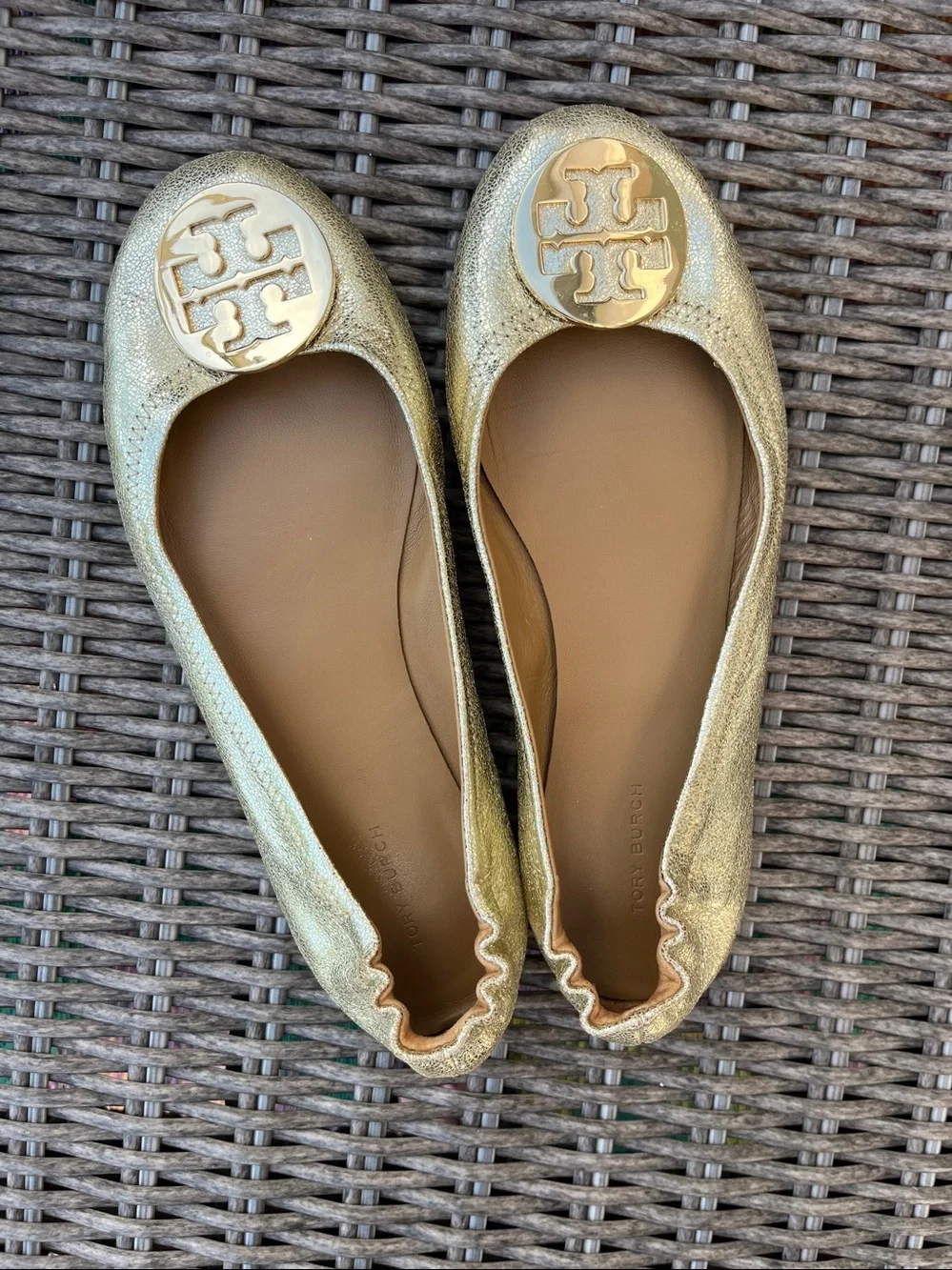 Tory Burch Gold Ballet Flats Size 9.5 - Picture 1 of 5